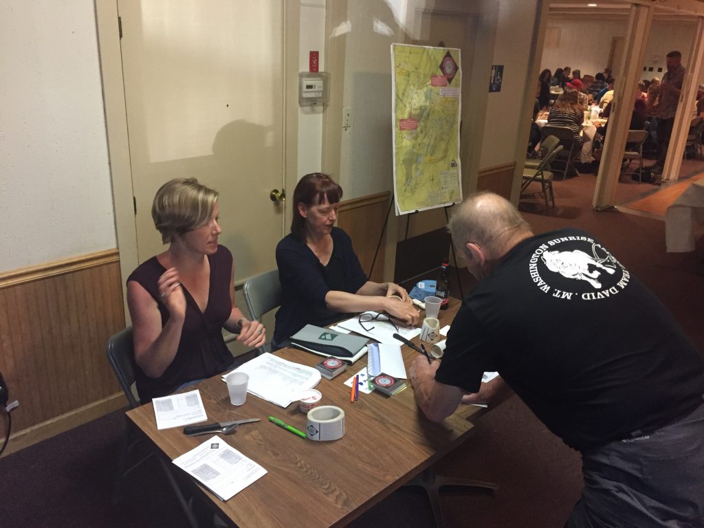 elle and beth check in one of our generous supporters at mta